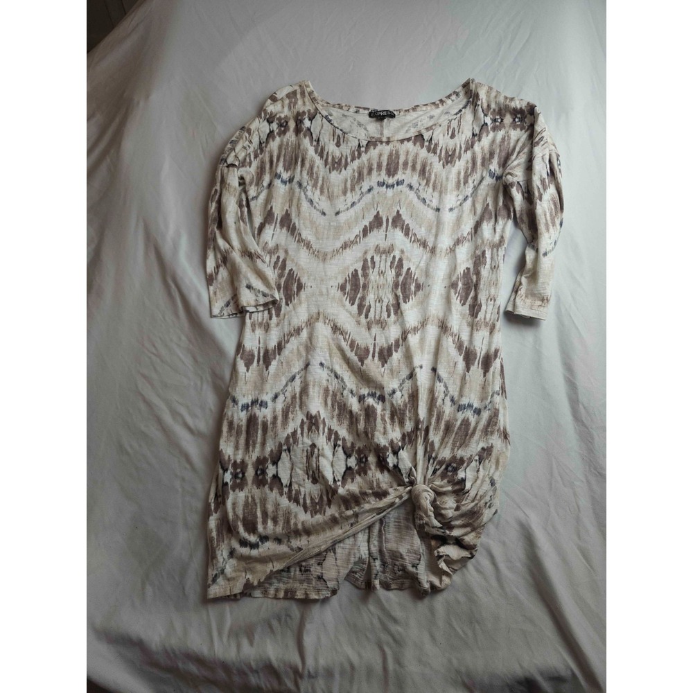 Express Shirt Womens Large Brown Tie Dye Tunic Short Sleeve Scoop Neck Casual - Picture 1 of 7